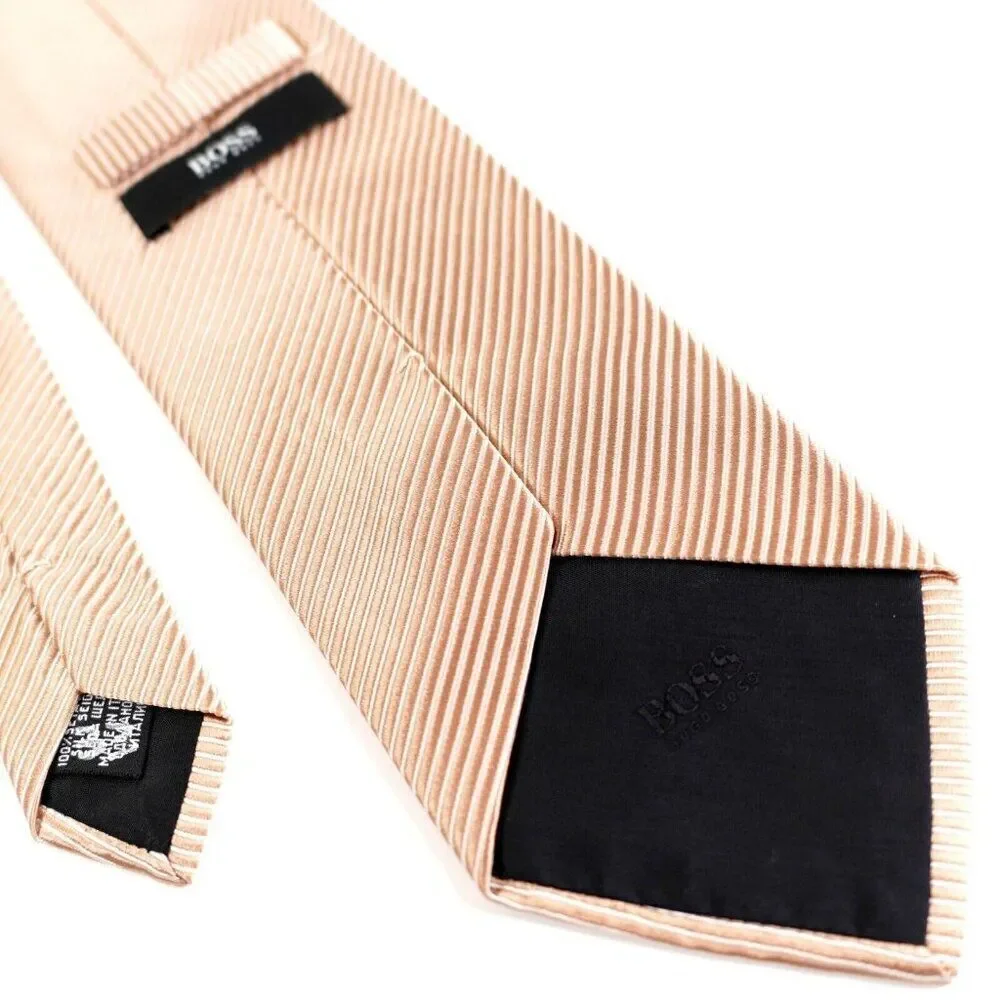 Hugo‎ Boss Beige Orange Striped Woven Silk Tie - Picture 3 of 7